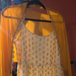 NWT Cream And Gold Dress with Mustard Color Cape XL